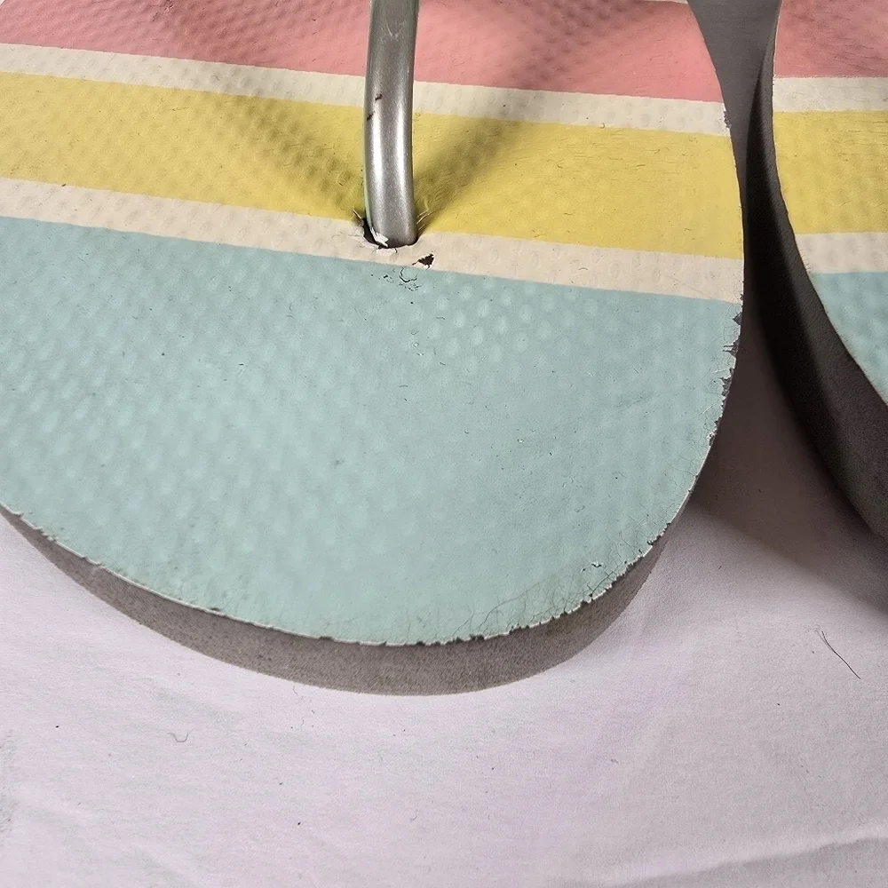 Brighton Colorful Striped Flip Flops With Gems On Top Of Sandals Size 10 Summer